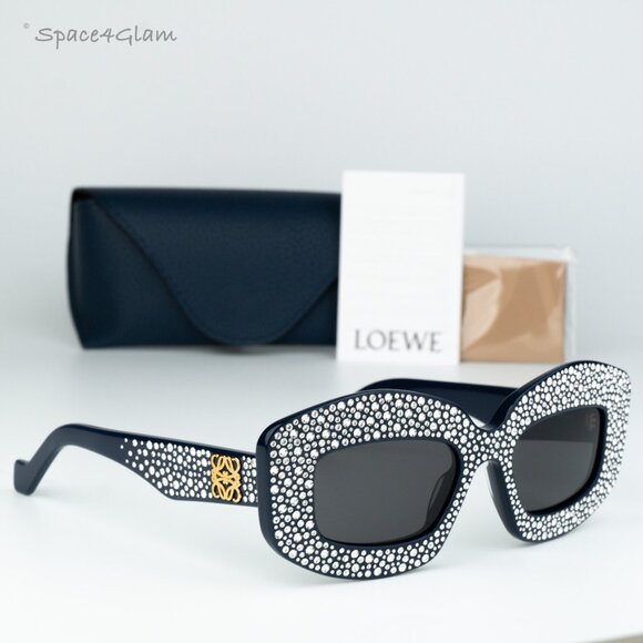 Loewe Women Sunglasses Crystal Blue Grey Rectangle LW4114IS 90A NEW AUTHENTIC - Picture 1 of 9